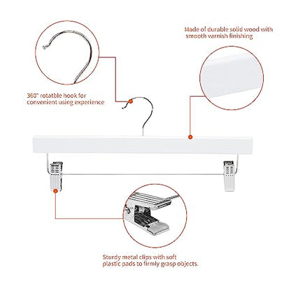 Amazon Basics Durable Wooden Pants and Skirt Hangers with Clips, Closet Organizer, White, 10-Pack - size: 10-Pack