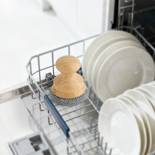 Scrubber for Cast Iron Pan, Pot Cleaner with 2 Scrapers,Chain Mail Cleaning Brush for Dishes, Pots, Pans, Griddles, Grills(Small Chain Mail) - size: Small Chain Mail