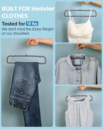 Velvet Hangers Non Slip - 20 Pack Pants Hangers for Grey Felt Hangers - color: Grey Silver Hook