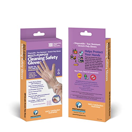 Protospheric Premium Disposable Stretch Cleaning Safety Gloves, Nitrile, Vinyl, Latex and Powder Free - size: Small (Box of 100)
