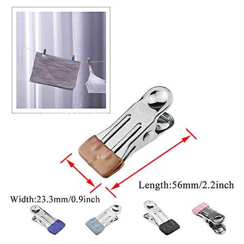 Hahiyo Stainless Steel Clothespins Sock Clip Laundry 2.2inch Length with Spring Strong Grip Windproof Easy Pinch Hang Handy Save Space Not Damage Leave Pinch Mark for Clothesline Towel 5colors 15PCS - color: Color-15p