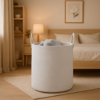 Woven Laundry Basket, Nursery Hamper, 15x15x18 Inch, White - color: White