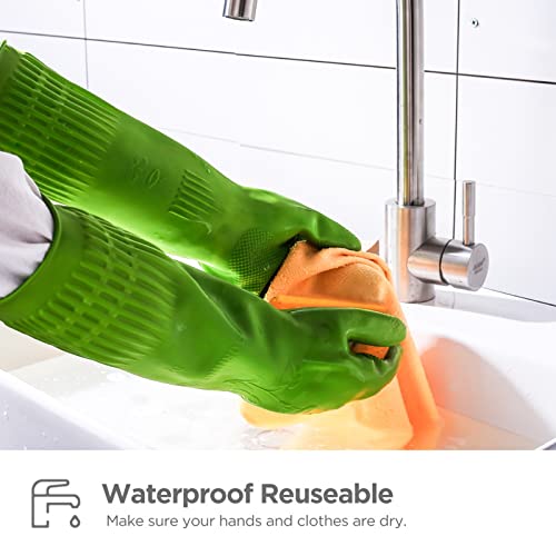 Dishwashing gloves 2 Pairs for kitchen,Rubber cleaning gloves,Long dish gloves reuseable. - color: Green, size: Medium (Pack of 2)