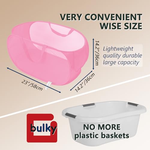 Collapsible Laundry Hamper Basket,Pop Up Mesh Foldable Bag for Laundry Room - color: Pink