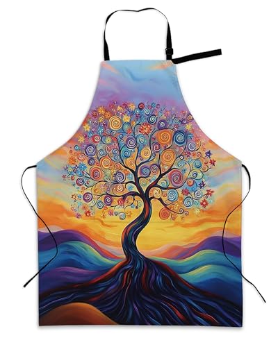 Cooking Aprons for Men and Women,Adjustable Bib Chef Apron with 2 Pockets, Soft and Durability Kitchen Apron - color: Abstract Tree Flowers