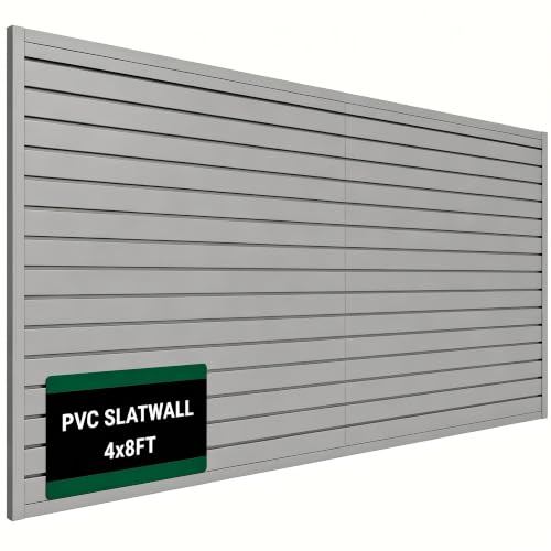 Slat Wall Paneling 4x8 ft Garage Organizer Storage Systems, Heavy Duty PVC Slatwall Panels for Garage Organizer Product, PVC Wall Mounted Tool Storage Slate Board for Home and Workshop (Grey) - color: Grey, size: 4X8FT