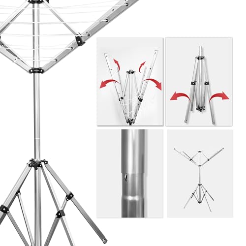 Auto Care Umbrella Clothes Drying Rack, 4-Arm Telescopic Aluminum Windproof Outdoor Laundry Dryer