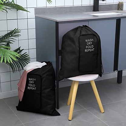 Boao 2 Pcs Travel Laundry Bag with Drawstring Zipper - color: Black, size: Classic