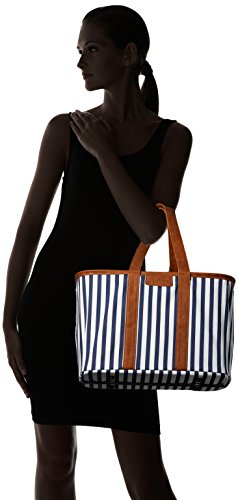 CleverMade Collapsible Tote LUXE, 30L Structured Tote Bag with Handles - color: Navy Stripe