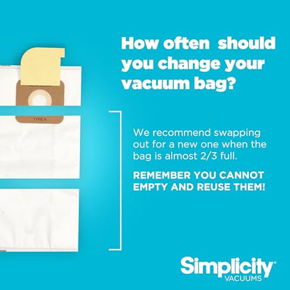 Simplicity Vacuum Bags Type A, SAH-6 Hepa Vacuum Replacement Bags, 6-Pack - size: Pack of 6