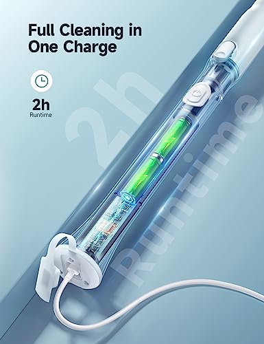 HiCOZY Electric Spin Scrubber HS1, Cordless Shower Scrubber for Cleaning with 4 Replaceable Brush Heads Adjustable Extension Handle, IPX7 Waterproof Cleaning Brush for Bathroom Floor White