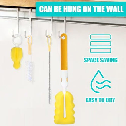 Baby Bottle Cleaning Brush 6-Piece Set Detachable Sponge Bottle Brush, Nylon Milk Bottle Brush, 2PCS Nipple Brush, 2PCS Straw Brush (Orange) - color: Orange