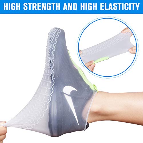 Shiwely Silicone Waterproof Shoe Covers, reusable upgraded overshoes with waterproof zipper, Resistant Rain Boots Non-Slip Washable Protection for Women, Men (L (Women 7.5-10.5, Men 6.5-9), White) - color: White, size: L (Women 7.5-10.5, Men 6.5-9)