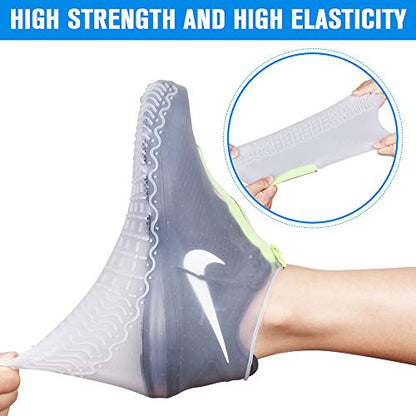 Shiwely Silicone Waterproof Shoe Covers, reusable upgraded overshoes with waterproof zipper, Resistant Rain Boots Non-Slip Washable Protection for Women, Men (L (Women 7.5-10.5, Men 6.5-9), White) - color: White, size: L (Women 7.5-10.5, Men 6.5-9)