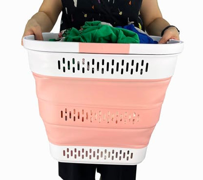 SAMMART 40L (10.5 Gallon) Collapsible Plastic Laundry Basket with Handles - Foldable Pop Up Storage Container/Organizer - Portable Laundry Hamper - Space Saving (1, Grey/Quartz Pink) - color: Grey/Quartz Pink