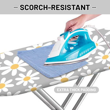 Extra Thick Ironing Board Cover and Pad, 15x54 Ironing Board Cover, Resist Scorching and Staining,Elastic Edges,Grey White Daisy Spring Summmer Flowers - color: Daisy Grey