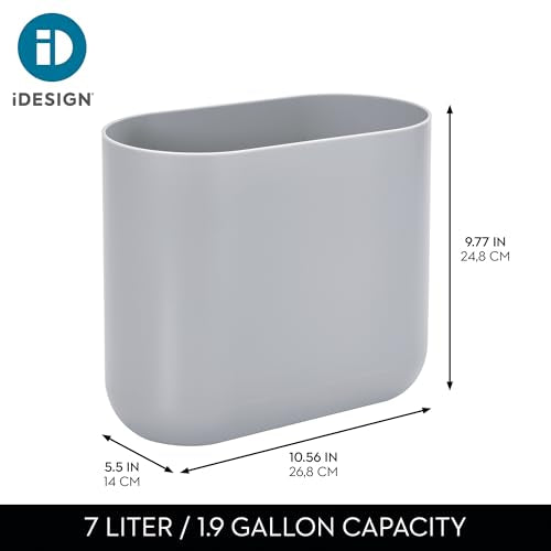 iDesign Small Slim Plastic Bathroom Trash Can, Gray - color: Gray, style: Pack of 1