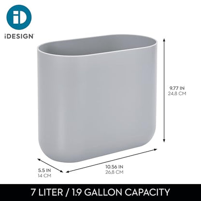iDesign Small Slim Plastic Bathroom Trash Can, Gray - color: Gray, style: Pack of 1