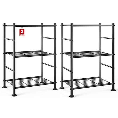 Sakugi 2-Pack Storage Shelves - 3-Tier Metal Wire Shelf Organizer, Slim Shelf Rack with Adjustable Feet for Laundry Room, Kitchen, Garage Organization, 18.2" x 12.3" x 30.4", Black - size: 18.2" x 12.3" x 30.4"