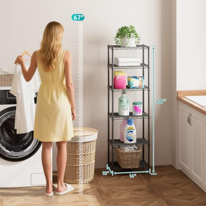 SINGAYE Metal Shelves Wire Shelving Storage Standing Adjustable Shelf Unit - color: Black, size: 6 Tier 10" D x 16" W x 63" H