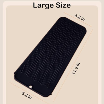 Heat Resistant Silicone Mat with Hanging Hole, Straightener Heat Resistant Travel Mat & Pouch for Curling Iron, Flat Iron and Other Hot Hair Styling Tools, 11 x 5 in, Black - color: Black, size: 1 Pack