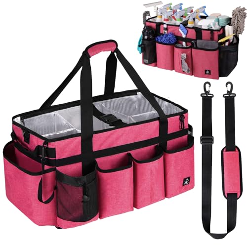 Extra large Cleaning Caddy Bag Built-in hard plastic Aluminum foil lining - color: Pink