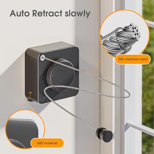 Retractable Heavy Duty Clothesline - Wall Mounted Indoor and Outdoor Laundry Drying Solution, 15.7ft Anti-Sagging Stainless Steel Rope (Grey) - color: Gray