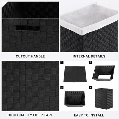 YOUDENOVA Handwoven Laundry Basket Hamper with Removable Liner Bag and Lid - color: Black