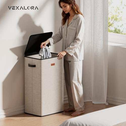 100L Laundry Hamper with Lid, Large Clothes Hampers with Removable Bag, Collapsible Laundry Basket for Bathroom, Bedroom, Laundry Room, Dorm, Beige - color: Beige, size: 26.4 Gal - 1 Section