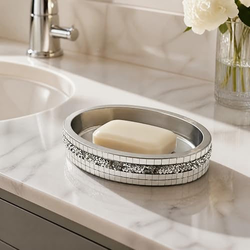 Silver Mosaic Soap Dish and Bathroom Tray, Shiny Soap Holder - size: Soap Dish