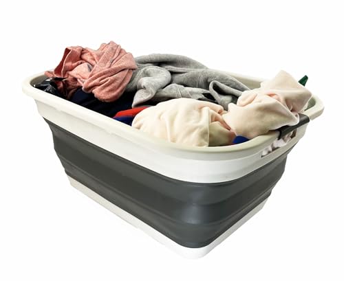 SAMMART 41L (10.8 gallons) Collapsible Plastic Laundry Washing Tub/Basket-Foldable Pop Up Storage Container/Organizer-Portable Hamper(1, Grey/Washed Black) - color: Grey/Washed Black