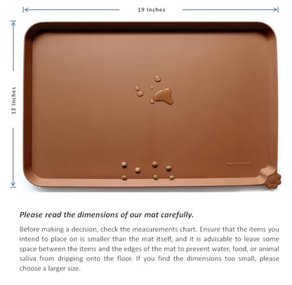 Hoki Found Silicone Pet Food Tray - Non Slip Pet Dog Bowl Mats - Cat Waterproof Mat for Carpet - Caramel - color: Caramel, size: 19" x 12"