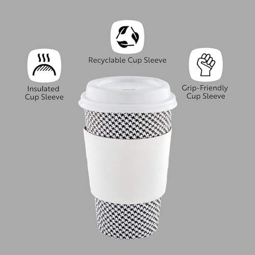 Restaurantware Coffee Cup Sleeves 50 Pack Fits 12, 16, 20 oz Coffee Cups Disposable Hot Drink Sleeves Secure Grip Heat-Resistant Jacket for Tea, and Beverages White - color: White, size: Plain