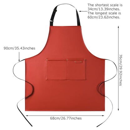 eywlwaar PU Waterproof Apron with 2 Big Pockets Adjustable Oil Proof Apron for Kitchen Dishwashing Cooking 29.92"x 26.77" - color: Black&orange