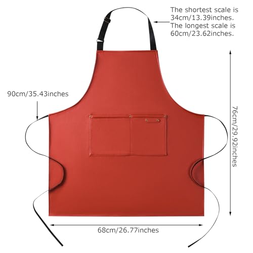 eywlwaar PU Waterproof Apron with 2 Big Pockets Adjustable Oil Proof Apron for Kitchen Dishwashing Cooking 29.92"x 26.77" - color: Black&orange