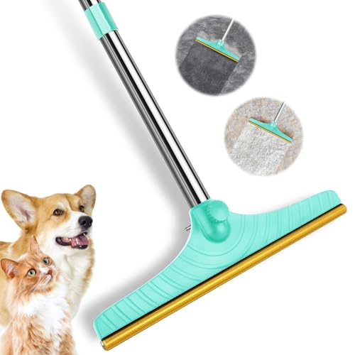 5FT Carpet Rake Pet Hair Remover, Reusable Carpet Rake with Telescopic Handle for Pet Hair Removal Tool Dog Cat Fur Remover Broom for Rugs, Mats, Beds, Stairs (Blue)