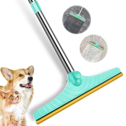5FT Carpet Rake Pet Hair Remover, Reusable Carpet Rake with Telescopic Handle for Pet Hair Removal Tool Dog Cat Fur Remover Broom for Rugs, Mats, Beds, Stairs (Blue)
