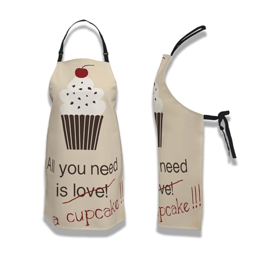 Baking Apron for Men All You Need Is a Cupcake Craft Aprons for Women for Kitchen Cooking Restaurant BBQ Painting Crafting 27” (W) x 31” (H), Waterproof Apron - color: All You Need is a Cupcake