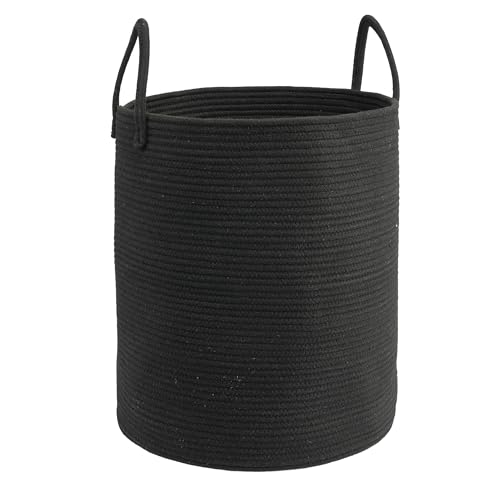 Woven Cotton Rope Laundry Basket, 15" x 20" Laundry Hamper, Black - color: black, size: Regular