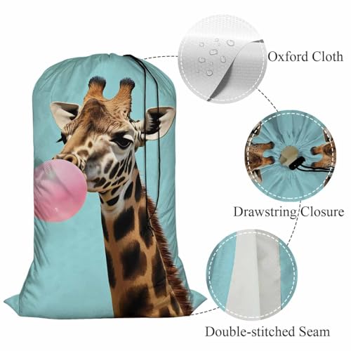 Swono Giraffe With Bubble Gum Sturdy Laundry Basket Hamper, Animals Pink Cute Wildlife Foldable Laundry bag Clothing Organization for Bathroom Bedroom Home Dorm Travel, Blue - color: Giraffe With Bubble Gum