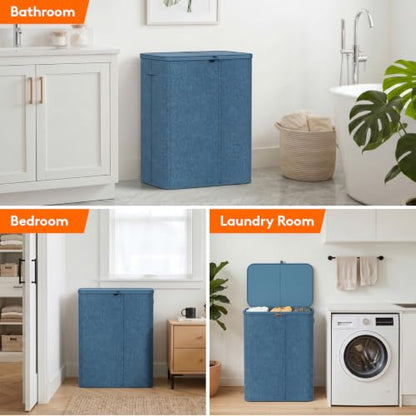 Lifewit 185L 3 Section Laundry Hamper with Lid, Laundry Basket, Dark Blue - color: Dark Blue, size: 185L