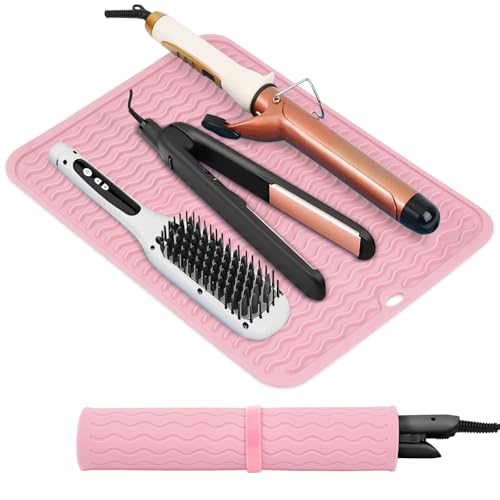 Suafrnut Oversize Silicone Heat Resistant Mat for Hair Tools(14.2" x 11") - color: Pink