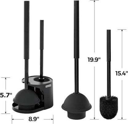 FORASTO 2Pack 2 in 1 Toilet Brush and Plunger Set, Extended Handle Plunger,Toilet Bowl Brush Plunger Set,Bathroom Cleaning Tools,Toilet Brush Plunger Combo,Cleaning Supplies，Black - color: Black, size: 2Pack