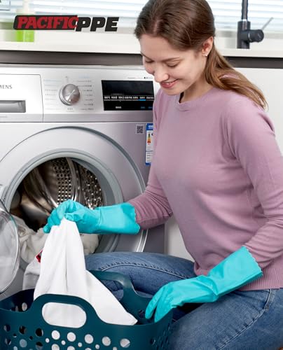 PACIFIC PPE 4 Pairs Dishwashing Gloves, Cotton Flocked Liner, Green, Medium - color: Green, size: Medium (Pack of 4)