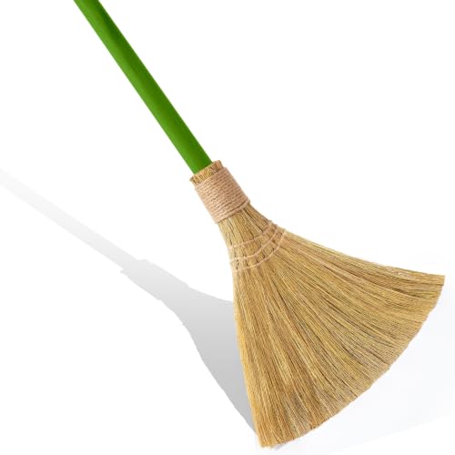 Vietnam Handmade Straw Whisk Broom with Green Wooden Handle - Soft Natural Grass Broom for Home, Kitchen, Bedroom & Garage, 12.2" Wide x 27.95" Long - style: Green