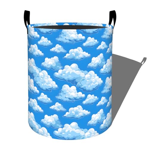 Blue Clouds on Bright Sky Laundry Basket, Dorm Nursery Foldable Laundry Hamper Organizer for Bathroom Decor, Clothes Storage Box for Bedroom 19.7x15.7 Inch - style: Cloud01