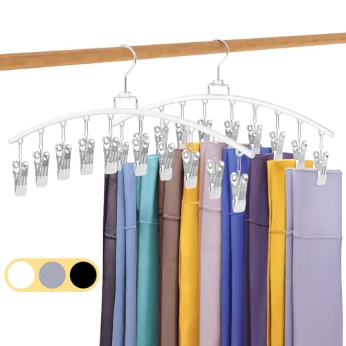 2 Pack Legging Organizer for Closet 360° Swivel, Space Saving Metal Gym Clothes Hangers w/20 Clips Holds 20 Leggings, Closet Organizers and Storage, Room Organization Essentials, White - color: White, size: 2 Pack