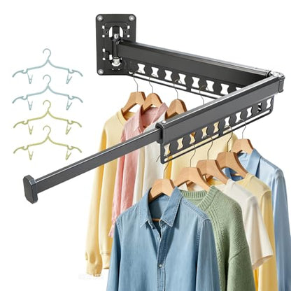 Wall Mounted Clothes Drying Rack Foldable & Space-Saving with 4 Hangers