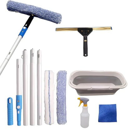 Window Cleaning Kit, Foldable Bucket, 4.5Ft Pole, Squeegee
