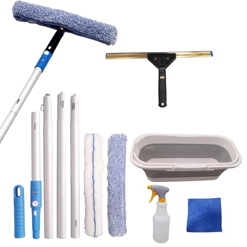 Window Cleaning Kit, Foldable Bucket, 4.5Ft Pole, Squeegee